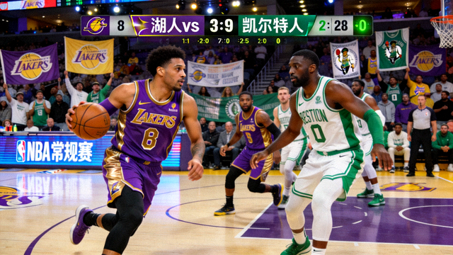 NBA常规赛洛杉矶湖人队对阵波士顿凯尔特人队的直播画面